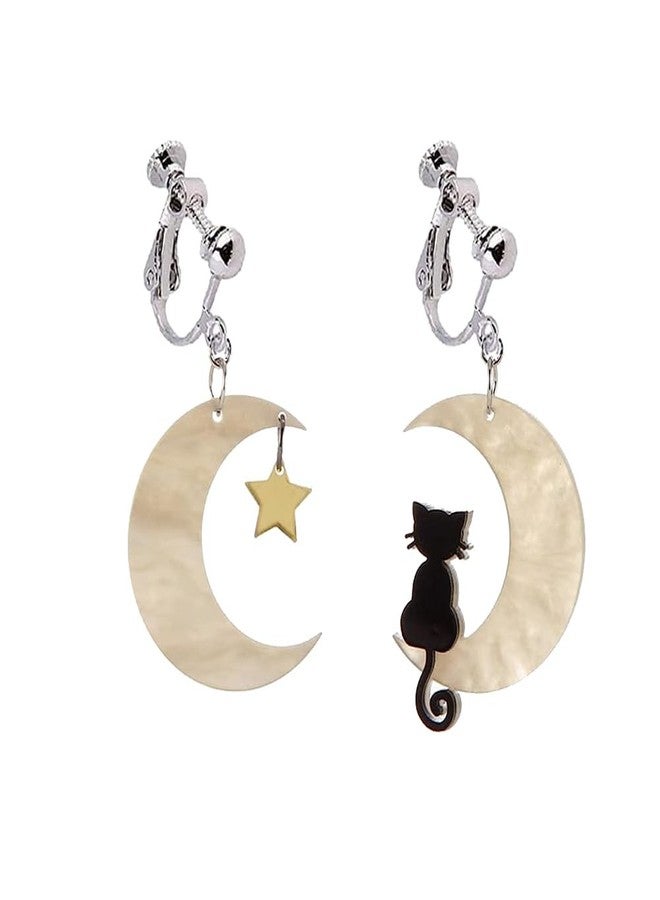 Modpide Moon Star Cat Clip on Earrings Halloween Earrings for Women Cute Acrylic Earrings (white) - Image 1